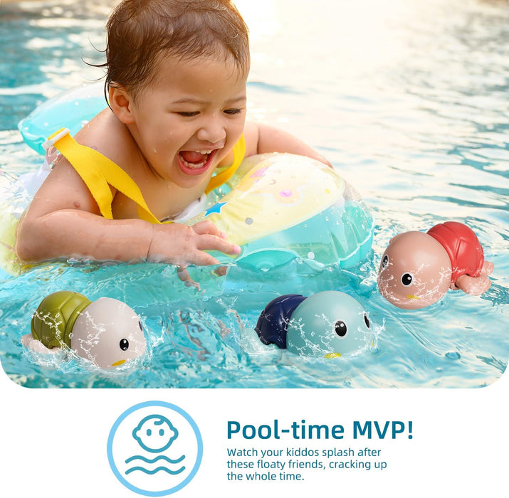 Bath Toys 3 Pack with 3 Colors | Cute Swimming Turtles Wind Up Toys for 1+ Years Old | Floating Bath & Pool Toys for Kid
