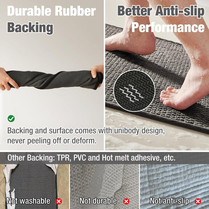 Bathroom Rugs Non Slip Washable, Super Absorbent Thin Bath Mat Small Quick Dry Low Pile Bathroom Rug, Dark Grey 16"x24"