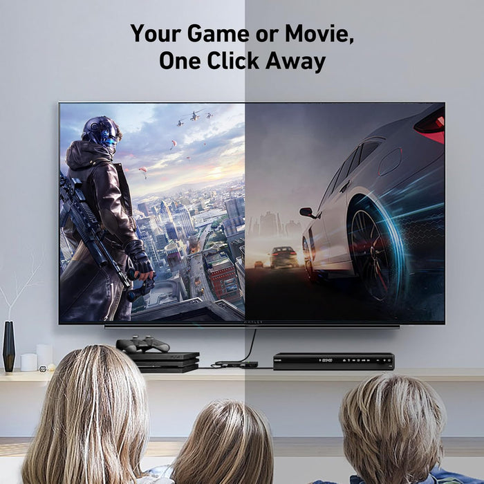 HDMI Switch 4 in 1 Out 4K@60Hz, 2K@144Hz, HDCP 2.3 【with Adaptive Equalization Support 10M HDMI Transmit】 Compatible for PS5/4, Xbox, Roku, FireStick, Switch