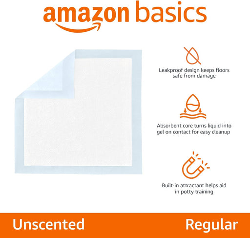 Leak-Proof Dog and Puppy Potty Training Pee Pads with Quick-Dry 5-Layer Super Absorbent Design, Regular Size 22 x 22 inc