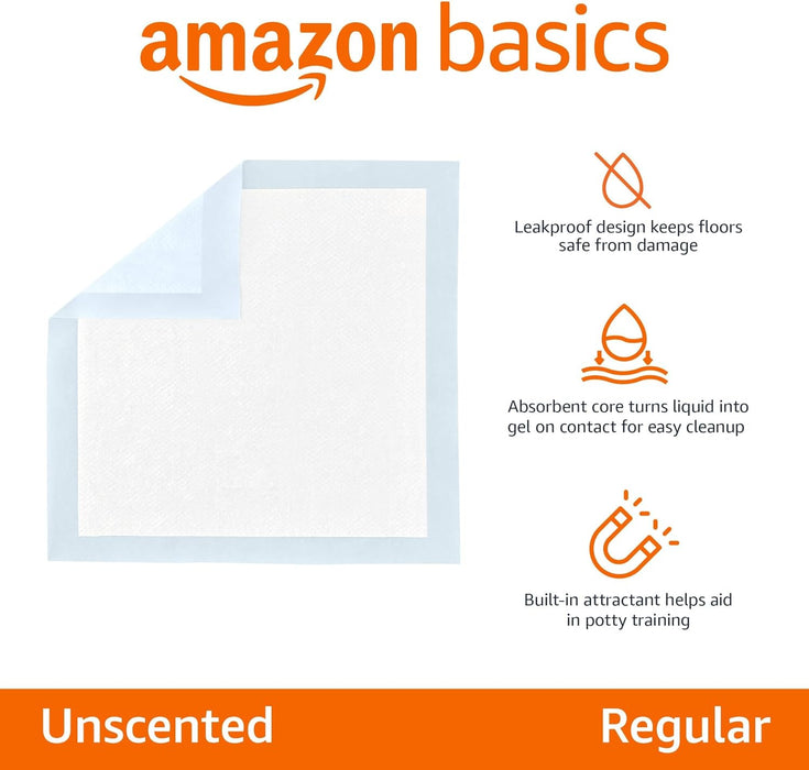 Leak-Proof Dog and Puppy Potty Training Pee Pads with Quick-Dry 5-Layer Super Absorbent Design, Regular Size 22 x 22 inc
