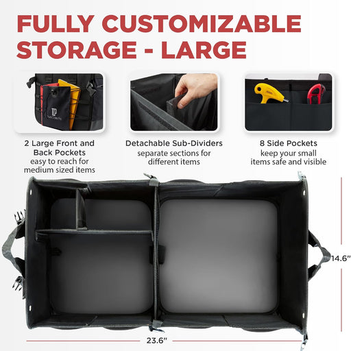 Car Trunk Organizer for SUV & Truck Cargo Storage, Large, Black
