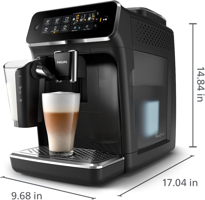 Philips 3200 Series Fully Automatic Espresso Machine, LatteGo Milk Frother, 5 Coffee Varieties, Intuitive Touch Display, 100% Ceramic Grinder, AquaClean Filter, My Coffee Choice, Black