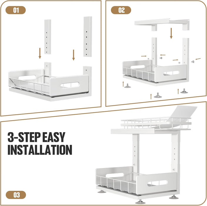 Under Sink Organizer Upgrade To Professional Rails,2-Tier Dual Pull Out Cabinet Storage,Height Adjustable Slide Out Draw