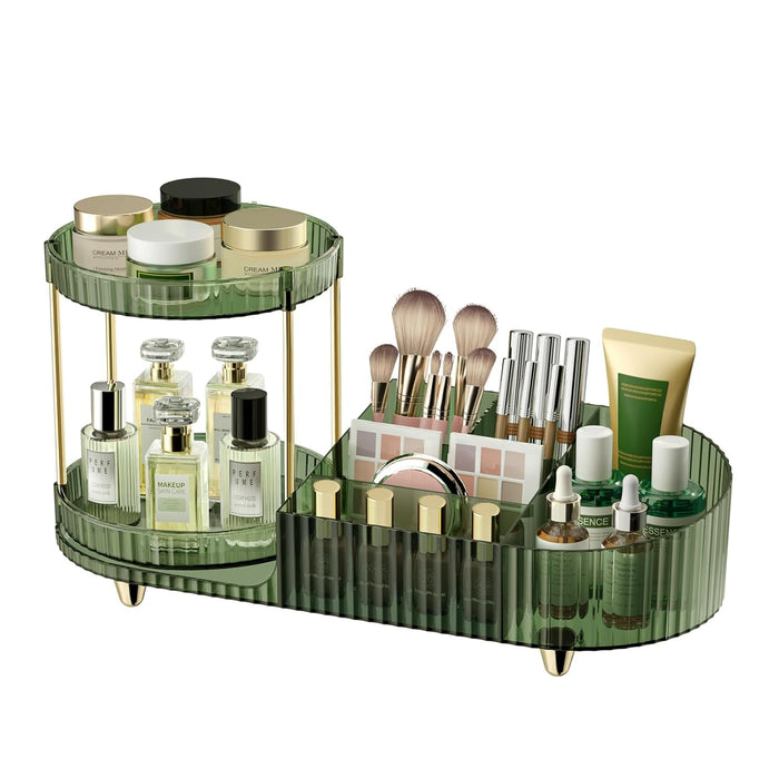 360 Rotating Makeup Organizer for Vanity, 2 Small Trays & 5 Compartments for Cosmetics, Skincare, Perfume, Lipstick & Ma