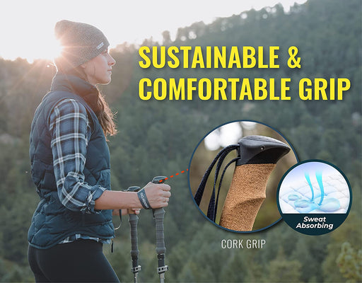 Trek-Z Cork Grip Collapsible Lightweight Hiking Trekking Poles