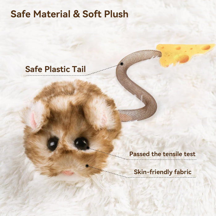 Interactive MigiMouse Cat Toy 360° Rolling & Spin with Mesh Plastic Tail for Indoor Cats Smart Motion Sensor, Realistic 