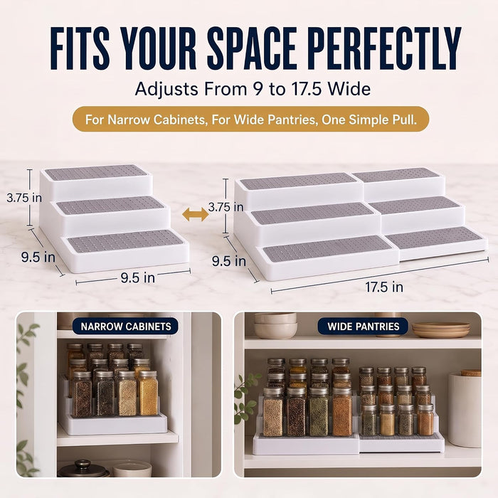 3-Tier Expandable Spice Rack Organizer for Cabinet, White/Grey