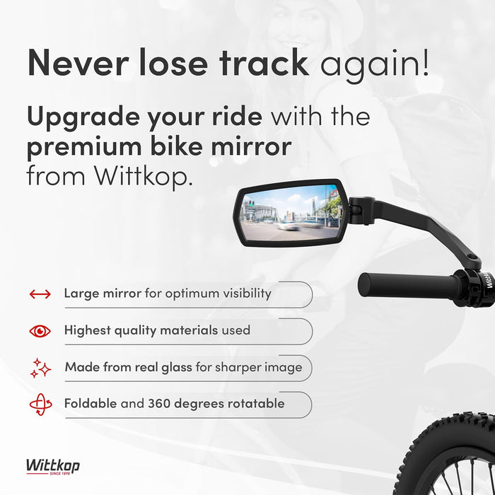 Bike mirror | Large HD field of vision | 360° rotatable & foldable | Mounting above & below | Break-proof & durable | eb