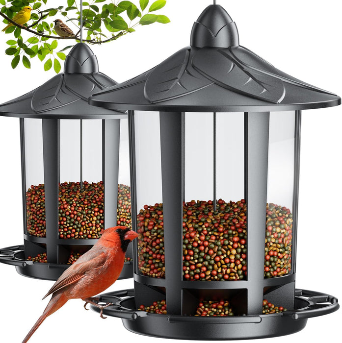 2 Pack Bird Feeders for Outdoor Hanging, Assembly Required, 1-Min Easy Setup, Charming Castle Design, Attracting Cardinals Chickadees Goldfinches & Sparrows - Black