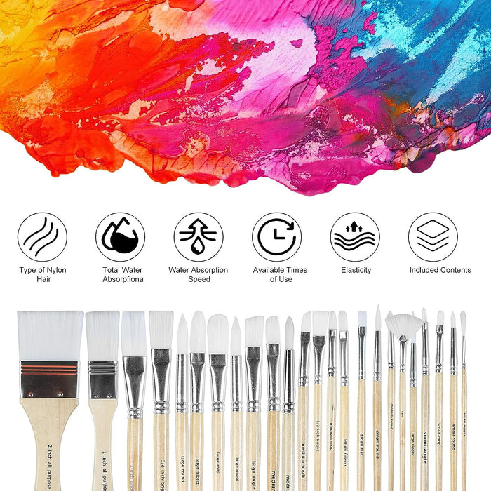 Paint Brushes Set of 24 Pieces with Canvas Brush Case