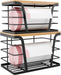 2 Pack Stackable Storage Laundry Kitchen Organizers, Wall Mount Trash Bag Holder with Bamboo Top and Garbage Bag Dispens