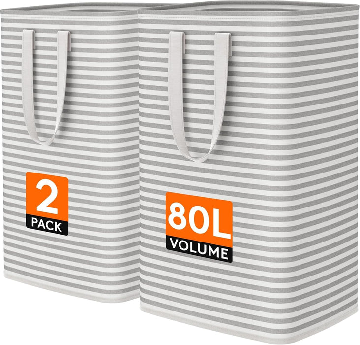 80L Large Laundry Baskets, Laundry Hampers Bags, 2 Pack, Grey