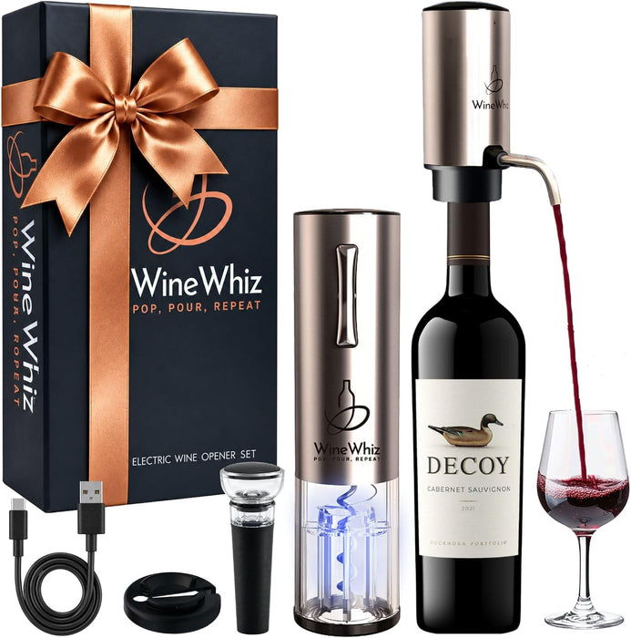 Electric Wine Aerator & Opener Set with Accessories, Rechargeable Automatic Corkscrew, Aerator, Dispenser, Foil Cutter T