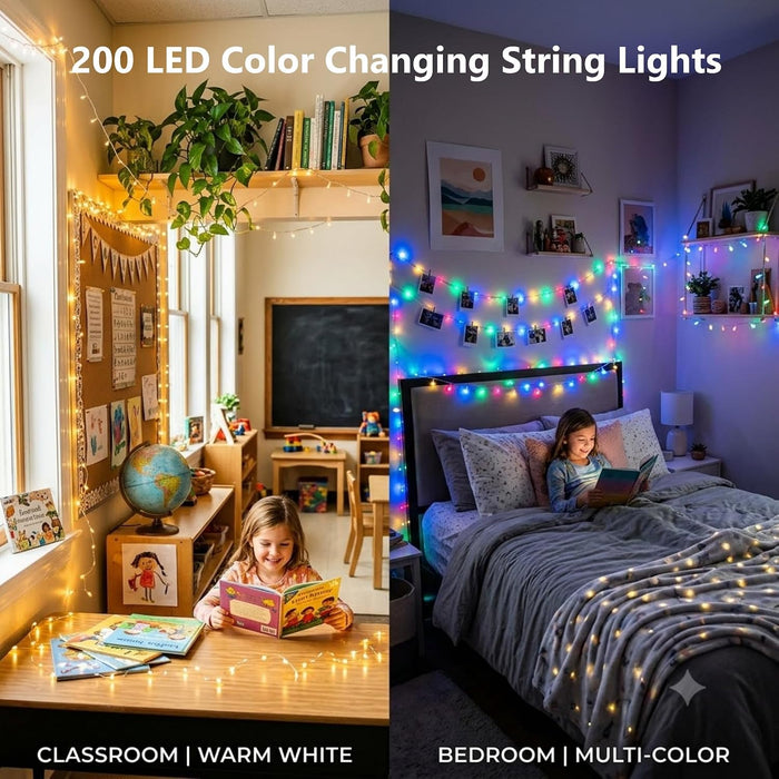 200 LED Warm White & Multicolor Color Changing String Lights