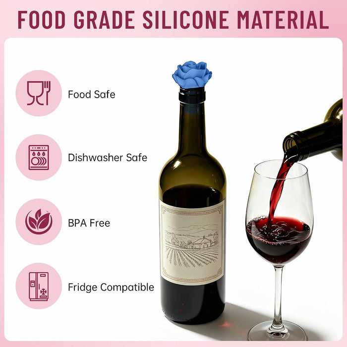 2‑Pack Silicone Wine Stoppers, Rose Shaped Bottle Stoppers