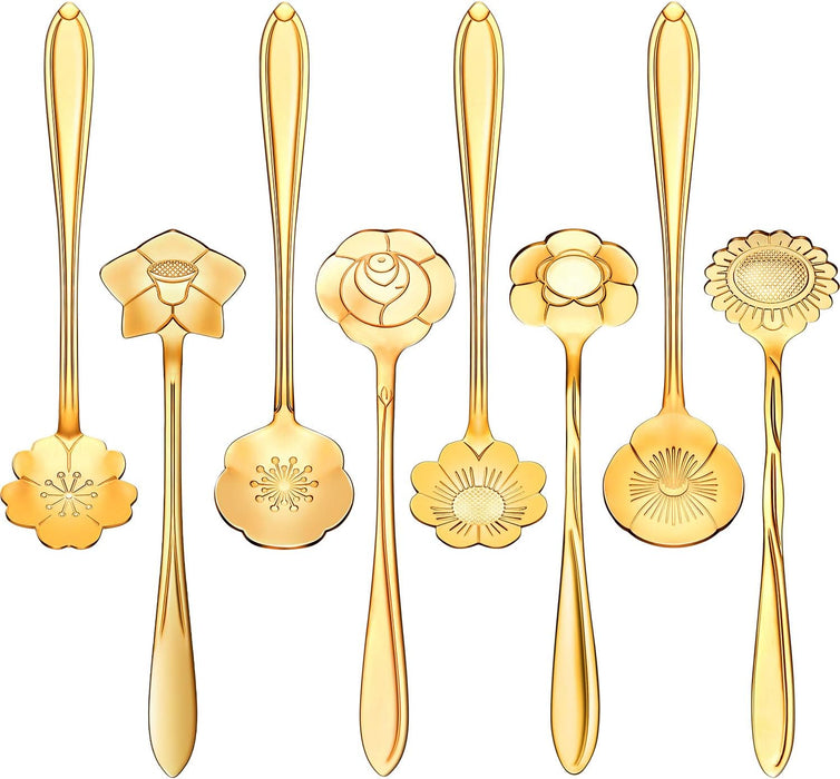 8 Pcs Flower Coffee Tea Teaspoons Stainless Stirring Spoons, Gold