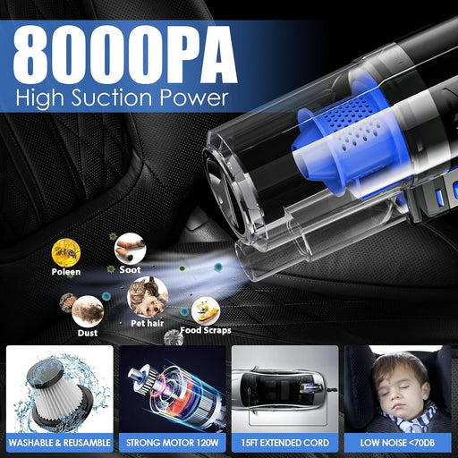 Car Cleaning Kit, Car Interior Detailing Kit with High Power Handheld Vacuum, Detailing Brush Set, Windshield Cleaner, C