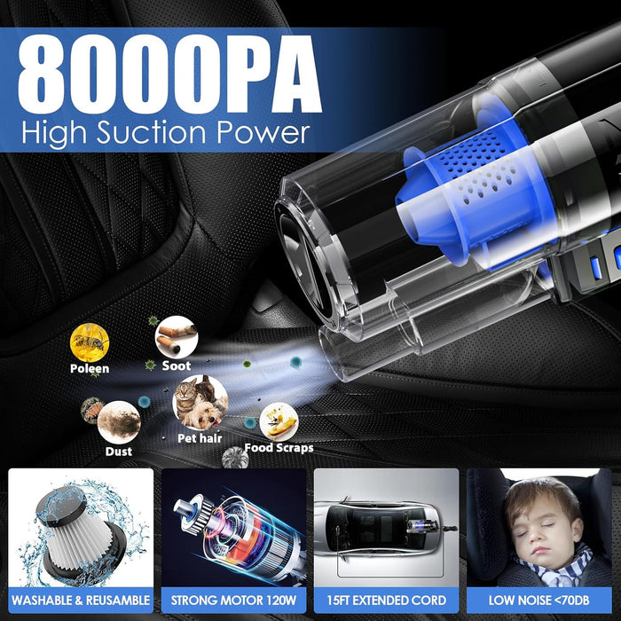 Car Cleaning Kit, Car Interior Detailing Kit with High Power Handheld Vacuum, Detailing Brush Set, Windshield Cleaner, C