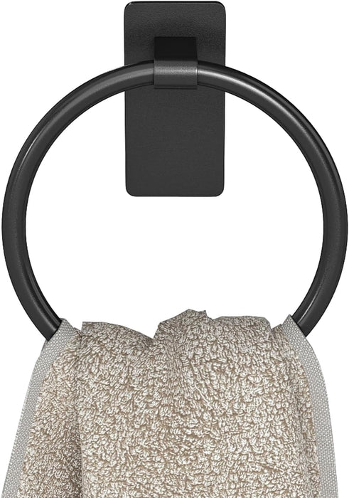 Hand Towel Holder for Bathroom, Adhesive Round Towel Ring, Black