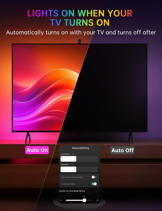 Upgraded TV LED Backlight with Sensor, LED Sync Lights for TV 55-65 Inch