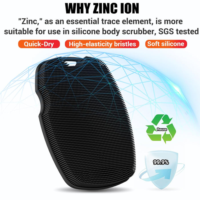 Silicone Bdoy Scrubber -Anti Zinc Infused-Exfoliating Shower Brush