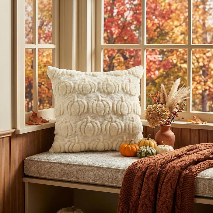Beige Fall Pumpkin Throw Pillow Covers 18x18 Inch