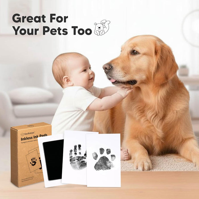 4pk Inkless Baby Hand and Footprint Kit, Mess Free Ink Pads (Jet Black, R)