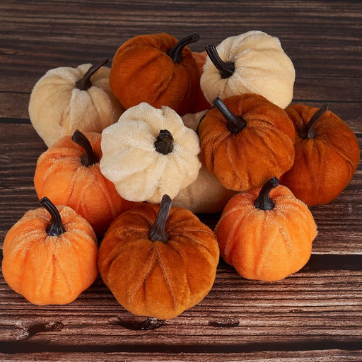 Pumpkin Decor 12pcs Artificial Velvet Fall Thanksgiving Decoration