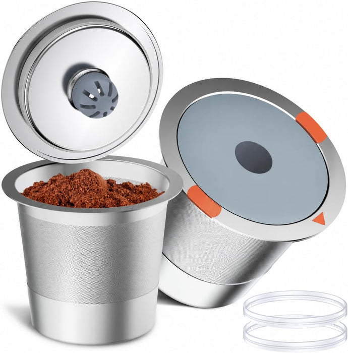 Reusable K Cups and Coffee Pods,Universal stainless steel k Cups for Keurig 2.0 and 1.0 Coffee Makers machine(2pack)