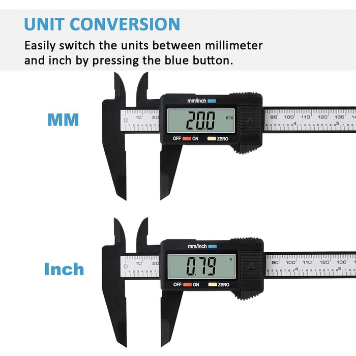 Digital Caliper, Calipers 0-6 Inch, Inch/mm Conversion, Large LCD