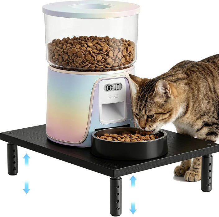 Adjustable Cat Food Stand, Elevated Cat Feeder Stand with 4 Height Settings, Automatic Cat Feeder & Tradition Bowls, Rai