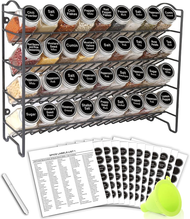 Spice Rack Organizer with 36 Spice Jars 4 oz, 396 Spice Labels