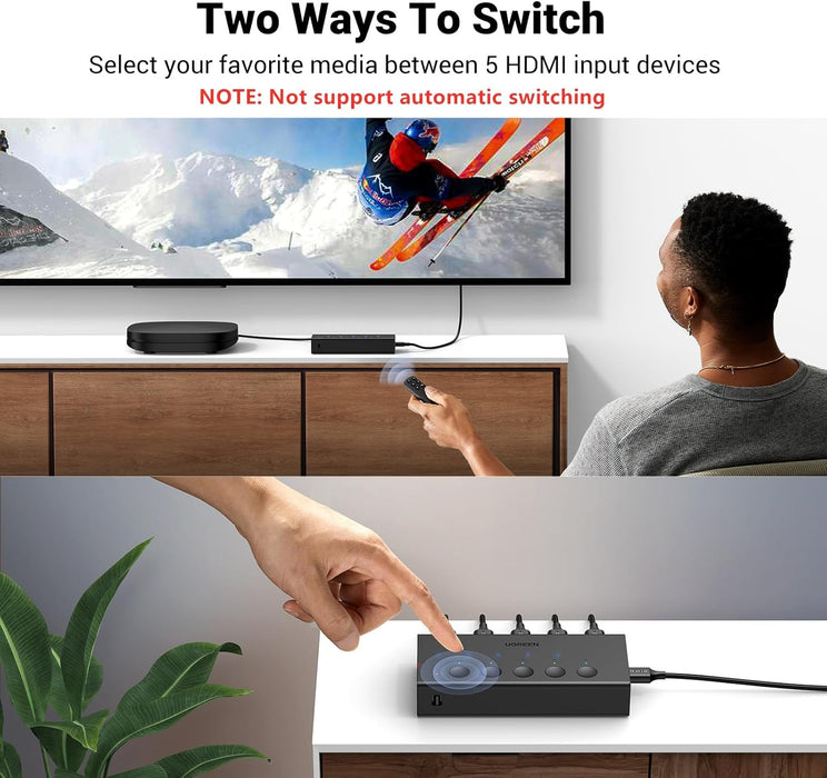 HDMI Switch 5 in 1 Out, 4K@60Hz, with Remote, HDR, VRR, 3D, Black