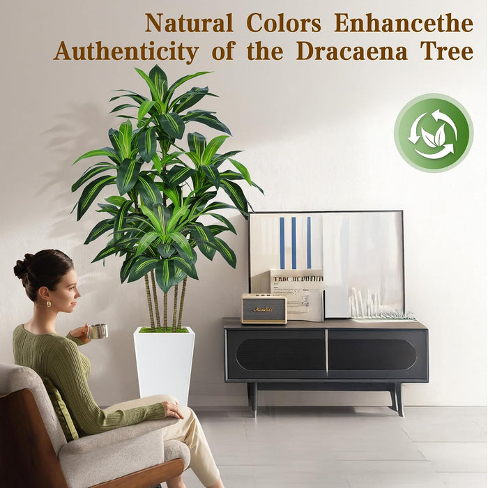 6FT Artificial Dracaena Tree with Tall White Planter, Floor Plant