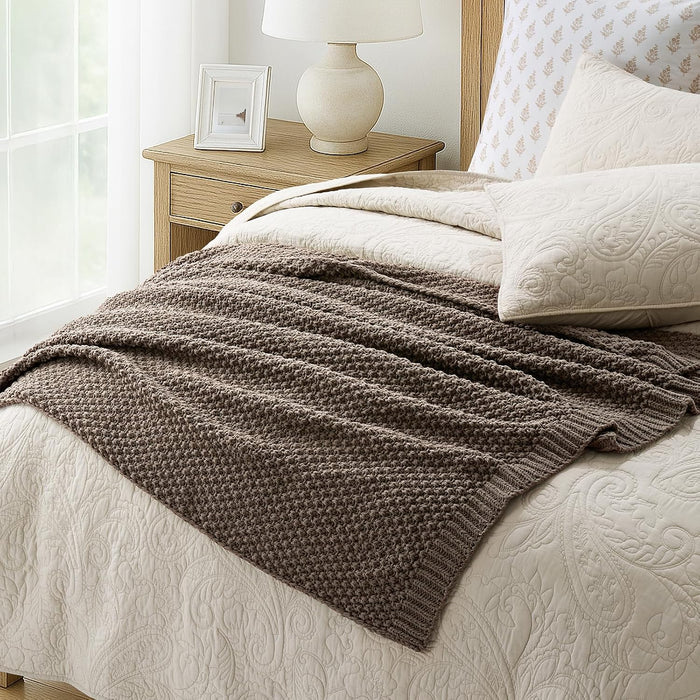 HOME Chunky Chenille Knit Throw Blanket, 50 x 60, Mocha Brown
