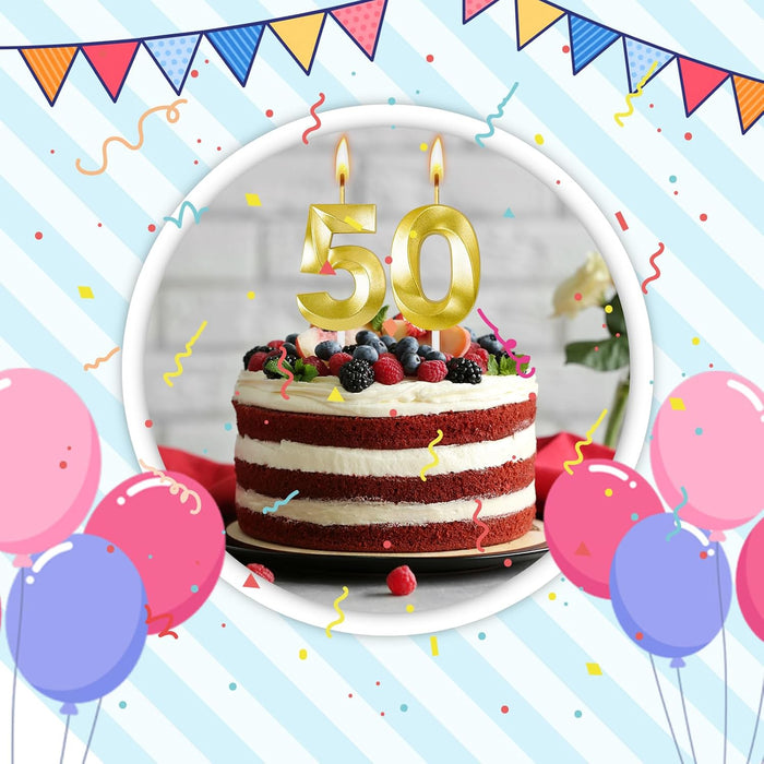 50th Birthday Decorations for Women and Men, Gold Number 50 Candle