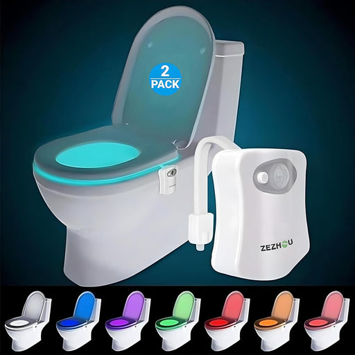 Original Toilet Night Light 2 Pack, Motion Sensor Activated LED Lamp, Fun 8 Colors Changing Bathroom Nightlight Add on T
