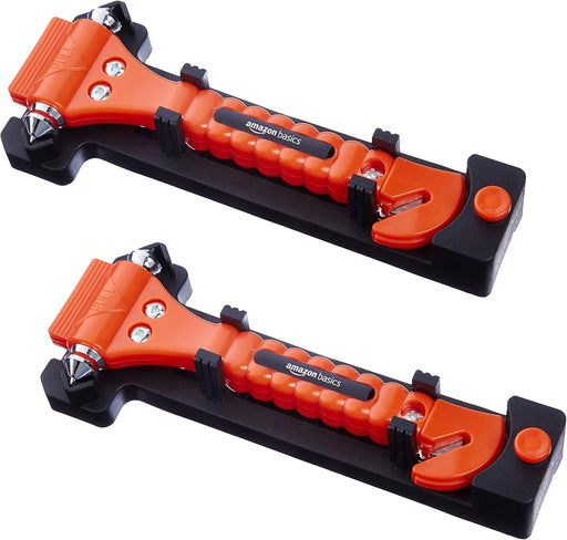 Emergency Escape Tool, Window Breaker and Seatbelt Cutter, Car Safety Hammer with Protective Bracket, Bright Orange, 2 P