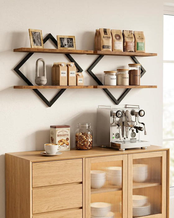 Floating Shelves, Set of 2 Wall Shelves, 2-Tier Hanging Shelves, Wall Shelf Set of 2, Wall Mounted Shelves, for Living R