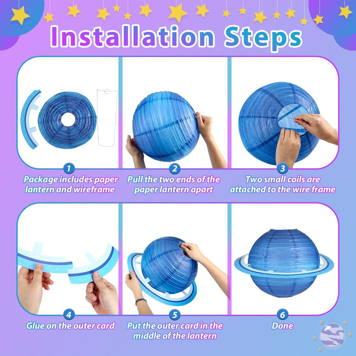 8pcs Planet Paper Lanterns, 12 Inch Outer Space Party Decorations