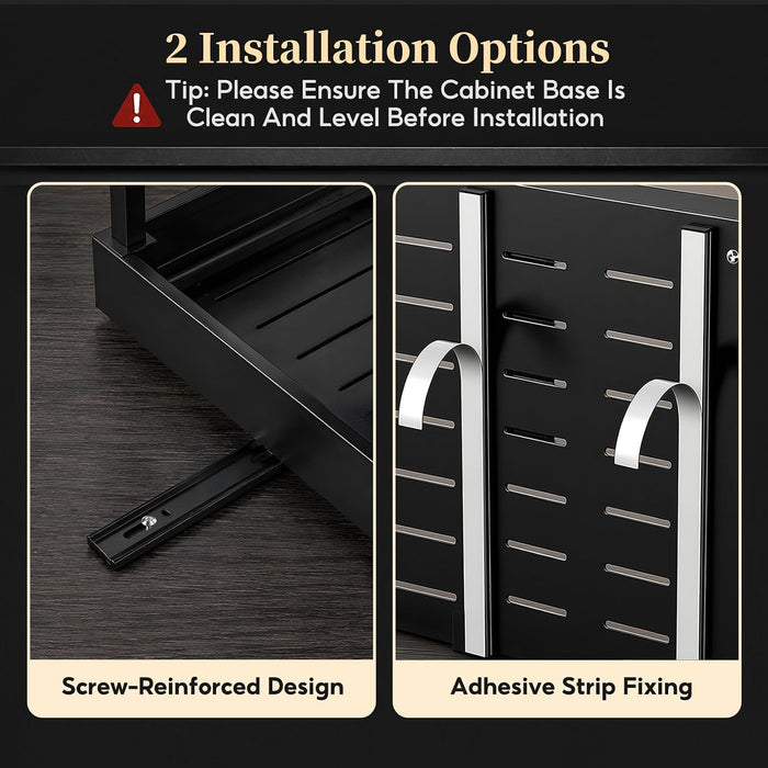 Under Sink Organizer, 2-Tier Slide Out kitchen Storage Metal Shelf, Black