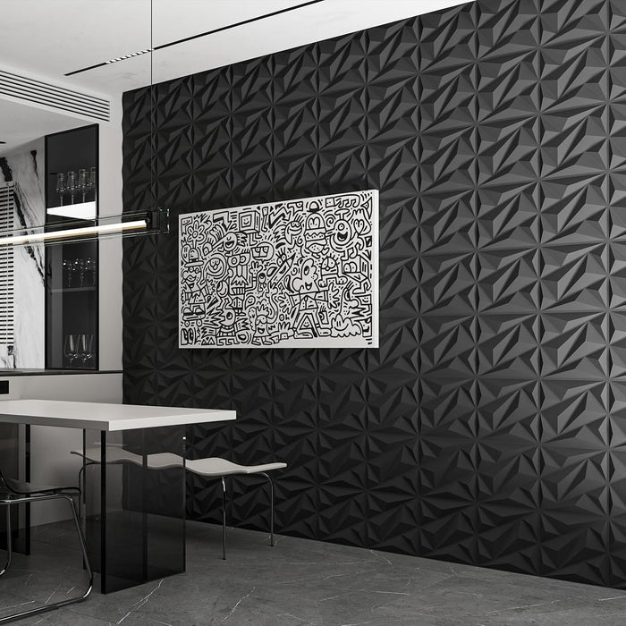 33 Pack 3D Wall Panels Diamond, Black, 12''x12''