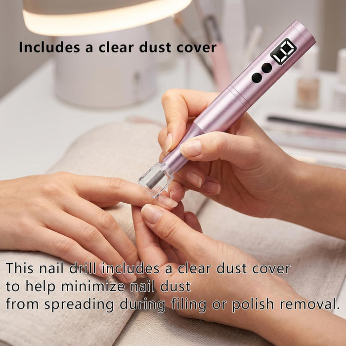 Professional Cordless Nail Drill Kit for Gel & Acrylic Nails, Electric Nail File with 5 Metal Bits, 30 Sanding Bands & D