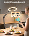 Upgrade Ring Light Overhead Camera Phone Mount for Desk, 10” Selfie Light with Stand Tripod for iPhone, Light with Phone