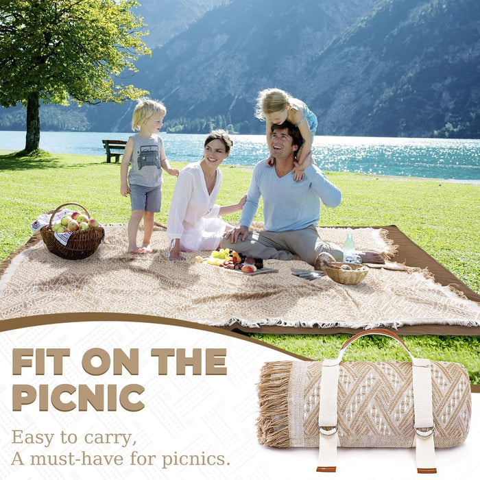 2 in 1 Extra Large Rug Outdoor Picnic Blanket Waterproof Woven Boho Mat Giant Beach Towel Travel Essential Yoga Accessor