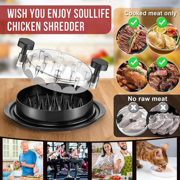 Chicken Shredder 8 Inches, Chicken Shredder Tool Twist for Pork Beef Chicken, Meat Shredder, Clear Lid, Ergonomic Handle