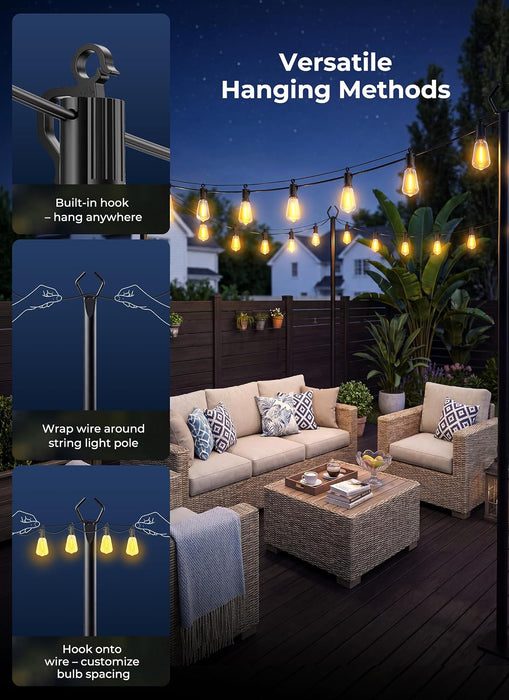 52FT Solar String Lights Outdoor Waterproof, Up to 26Hrs Runtime