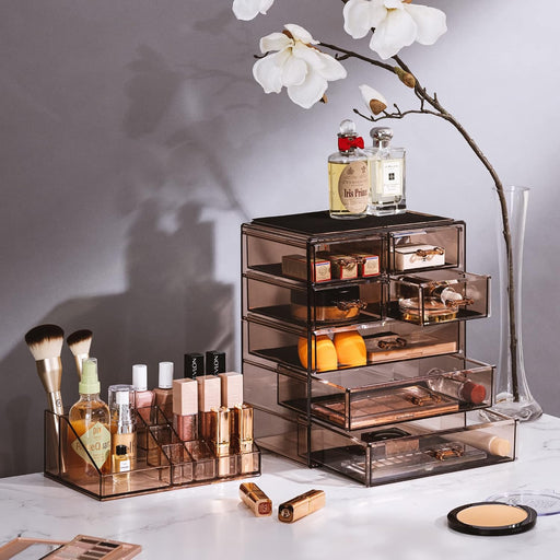 Makeup Organizer, 7-Drawer Acrylic 2-Piece Set (Bronze Glow)