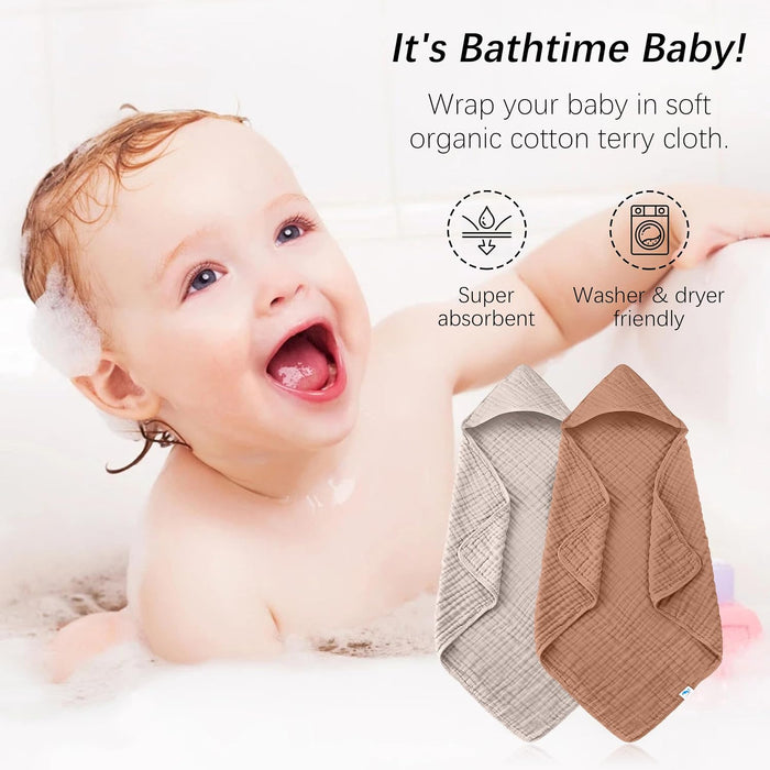 Muslin Hooded Baby Bath Towels - 2 Pack 100% Cotton Towel for Babies, Infants, Toddlers - 32x32Inch - Highly Absorbent a